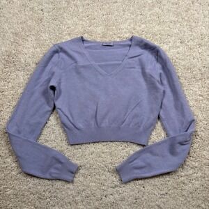Brandy Melville Lavender V Neck Cropped Knit Sweater Women M